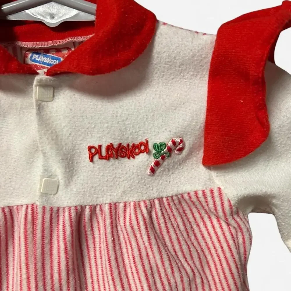 Vintage 0-3 months 70s Playskool romper w candy cane Christmas embroidery